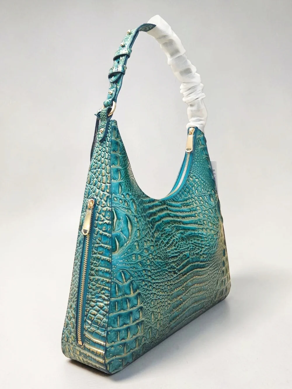 BRAHMIN Jungle Jewel Teal Green Croc-Embossed Lea. w/Matching Wallet NWT